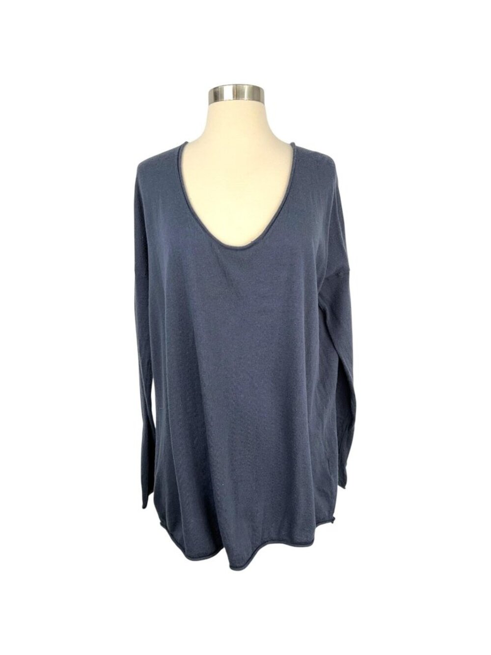 American Vintage Sweater Womens M/L Blue Wool Blend Scoop Neck Long Sleeve